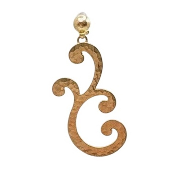 Brighton Jewelry - Brighton Gold Hammered Script Dangle Drop Earrings Pierced Post Backs SKUJ153